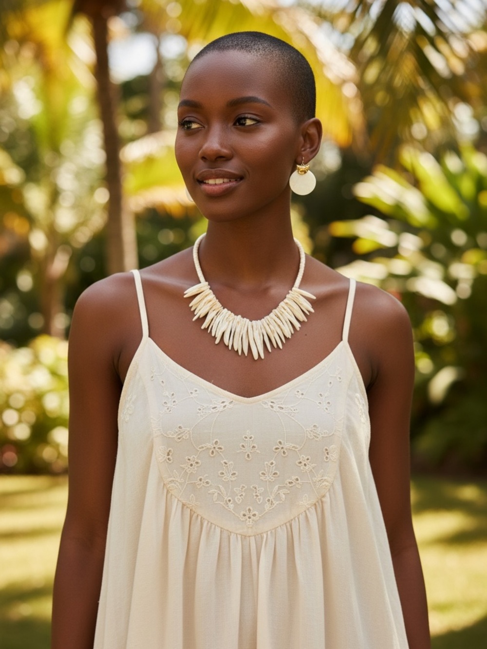 Handcrafted White Shell Statement Necklace and Earrings Set